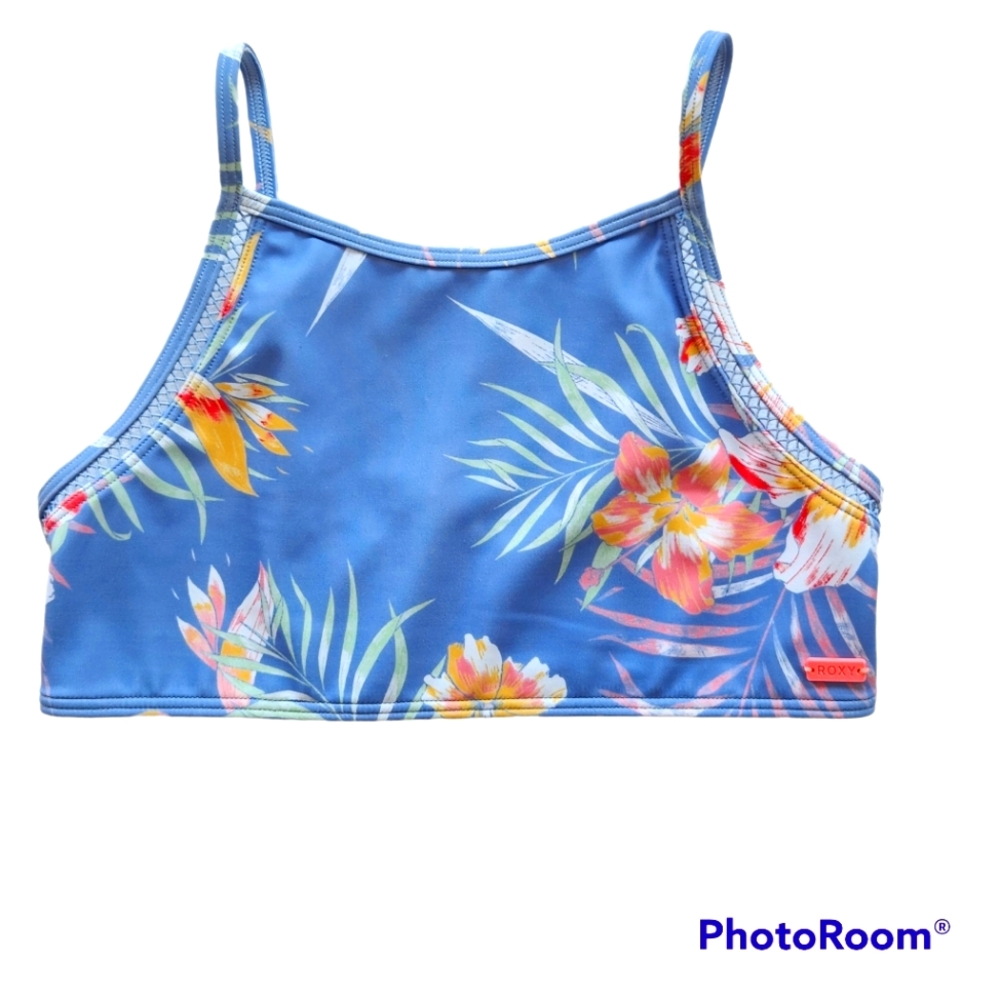 Roxy NWOT Girls Make Waves, Move Mountains Blue Floral Bralette Bikini Top 8-10